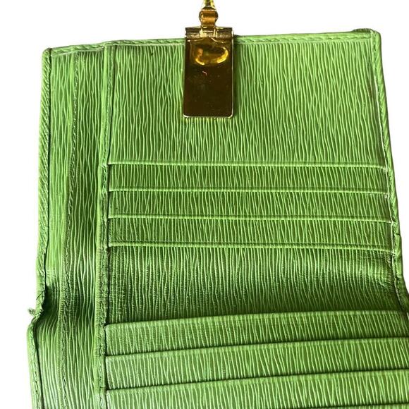 PICCHIONI Lime Green Leather Wallet w Gold-tone Clasp Closure - Picture 10 of 16
